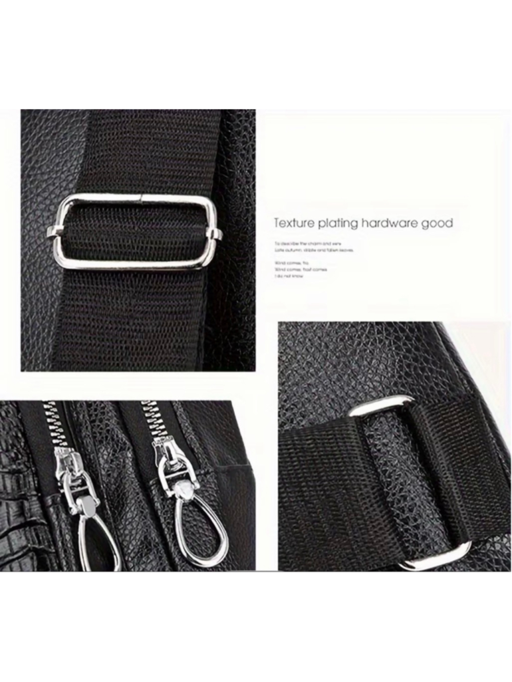 Unisex Black Crocodile Embossed Crossbody Bag - Picture 7 of 9
